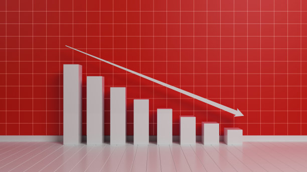 在红色格子的背景下下降柱状图图片下载