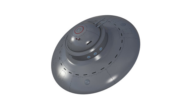 复古UFO飞船，复古飞碟，飞船孤立在白色背景，俯视图，3D渲染图片下载