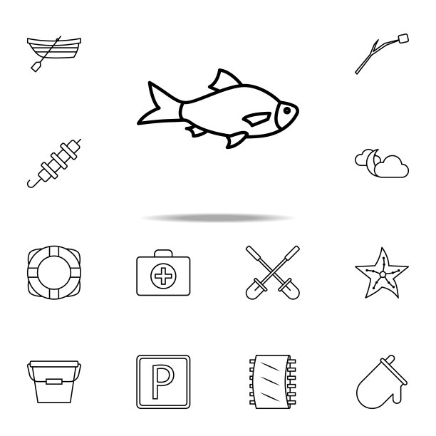 一条鱼图标。露营图标普遍设置为网络和移动图片下载