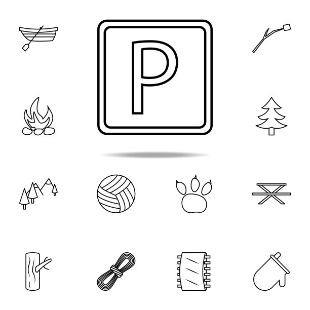 停车标志图标。露营图标普遍设置为网络和移动图片下载