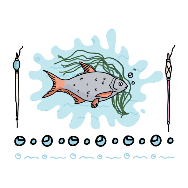 可爱的钓鱼卡通矢量插图主题集图片下载