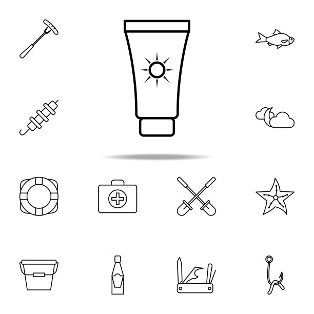 防晒霜图标。露营图标普遍设置为网络和移动图片下载