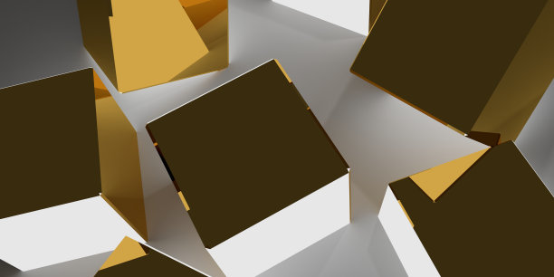 三维插图的金色立方体与光图片下载