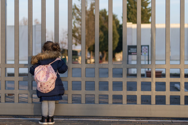 小女孩和铁门图片下载