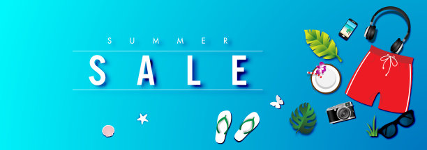 夏季销售背景与纸张艺术夏季配件，矢量插图模板，横幅，墙纸，邀请，海报，宣传册，优惠券折扣。图片下载