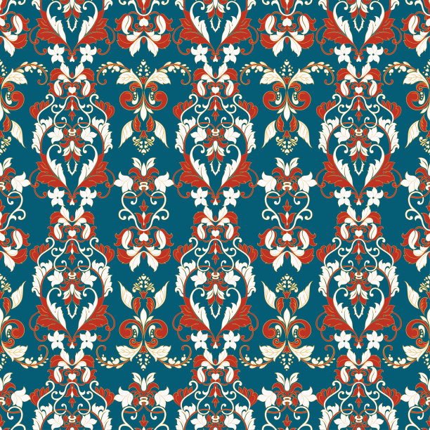 无缝复古矢量背景。矢量花卉壁纸巴洛克风格图案图片下载