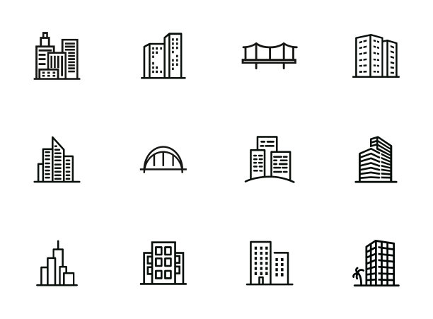现代城市景观线图标设置图片下载