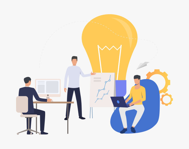 灯泡和公司员工在办公室工作图片下载