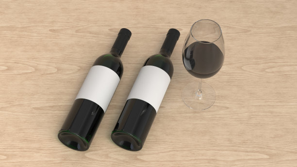 两瓶红酒加玻璃杯的模型图片下载