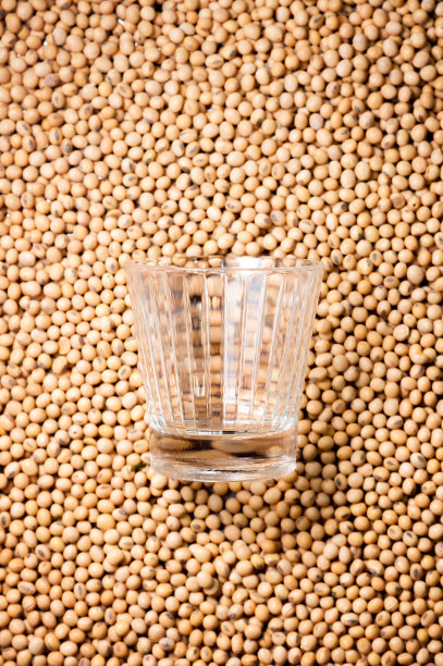在大豆种子的背景玻璃豆浆图片下载