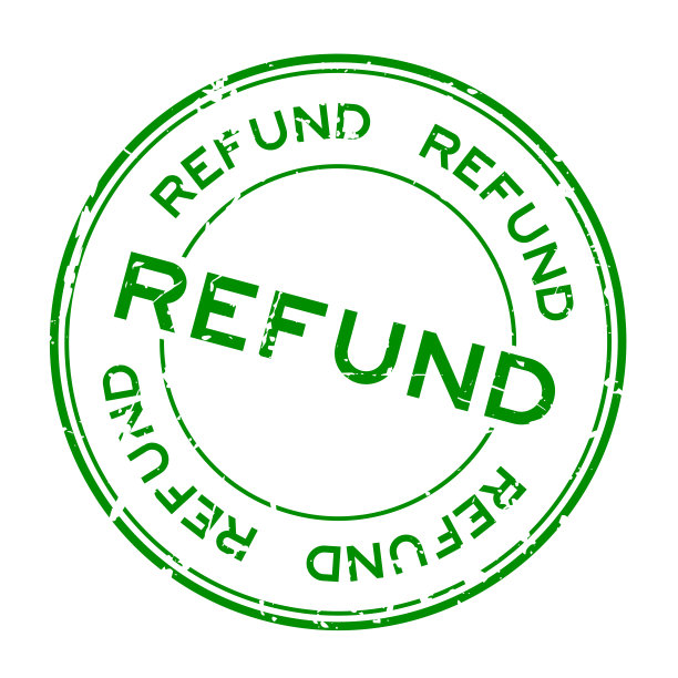 Grunge绿色退款字圆形橡皮印章印章上的白色背景图片下载