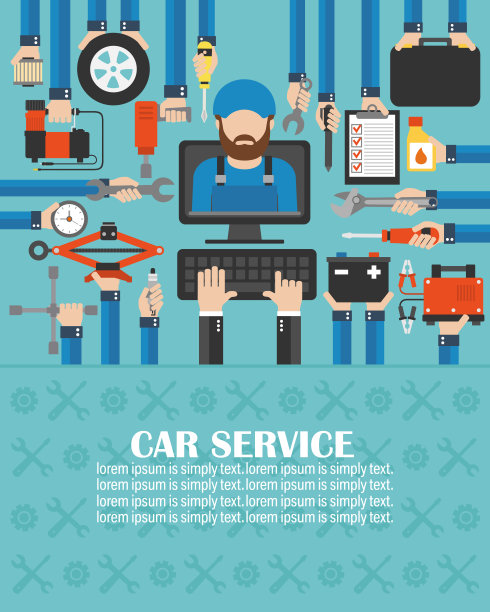 汽车服务电脑在线设置与机修机平面设计。Lorem ipsum就是简单的文本图片下载
