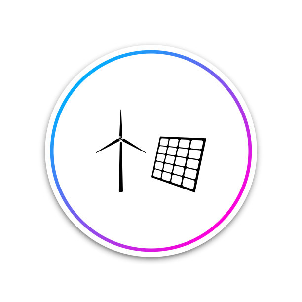 风力涡轮机发电和太阳能电池板图标孤立在白色背景。能源替代，可再生能源的概念。圆形白色按钮。矢量图图片下载