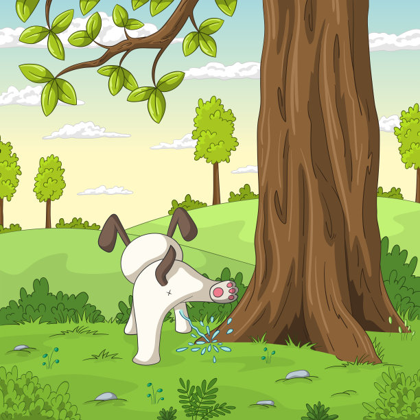 小狗在树上撒尿图片下载