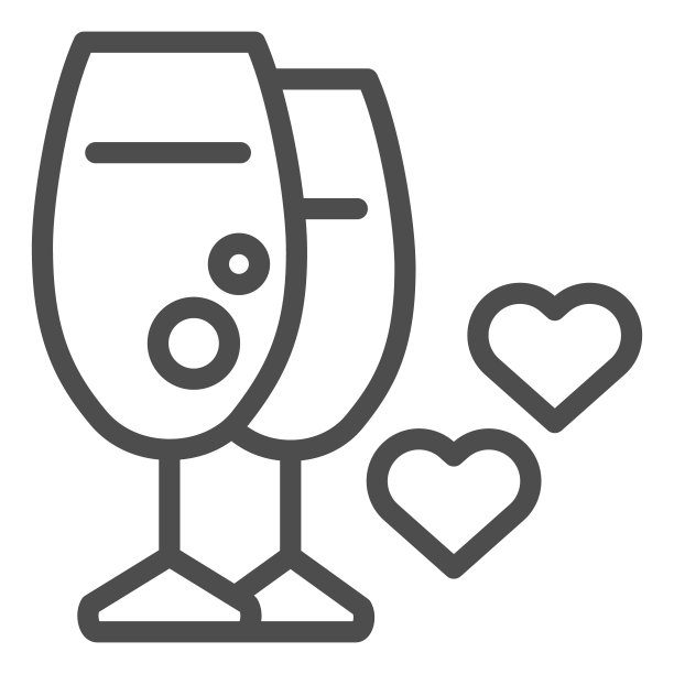 两杯酒行图标。爱碰杯矢量插图孤立在白色。带有心形轮廓风格设计的眼镜，专为网页和应用设计。Eps 10。图片下载