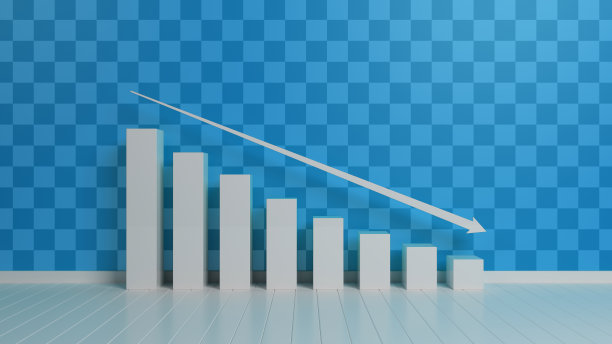 在格子蓝背景上的下降柱状图图片下载