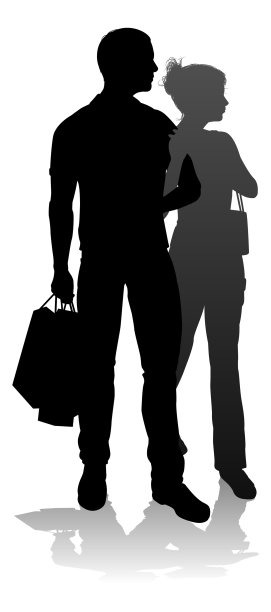 年轻情侣购物剪影图片下载