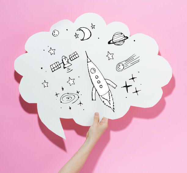 梦想太空和火箭与一个演讲泡泡图片下载