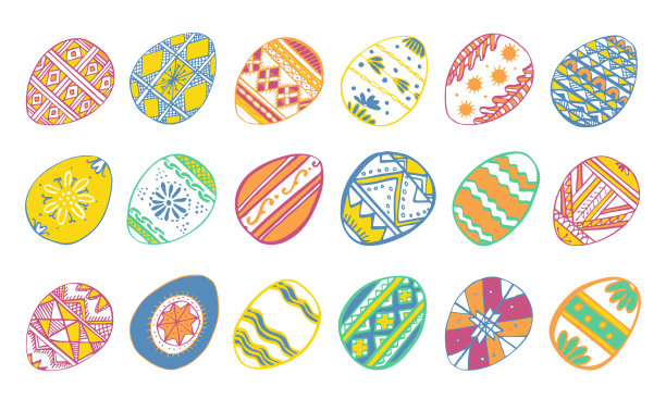 复活节彩蛋。手绘彩色矢量草图插图。绘有民间装饰品的鸡蛋图片下载