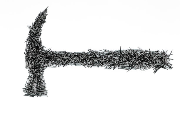 铁锤由钉子制成，孤立在白色背景上图片下载