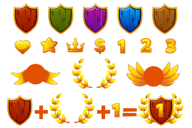 盾牌构造器，矢量设置来创建装备不同的奖项或图标。对象在一个单独的层。对于游戏，用户界面，横幅，应用，界面，插槽，游戏开发。图片下载