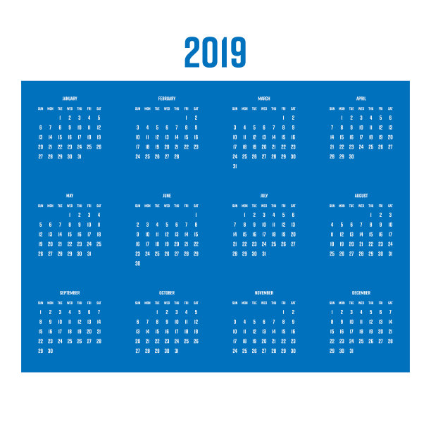 矢量日历- 2019年。一周从星期天开始。简单的平面矢量图图片下载