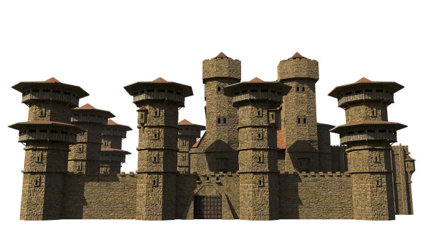 中世纪城堡孤立在白色背景，3d插图图片下载