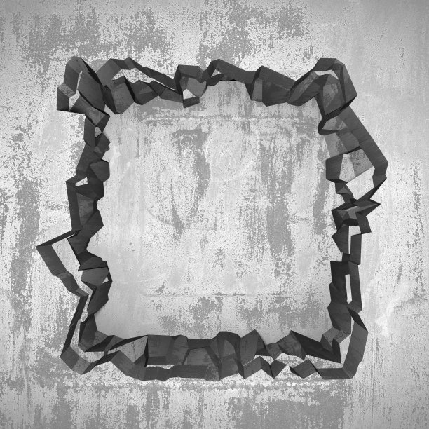 混凝土墙上有一个黑色的裂缝和破洞图片下载
