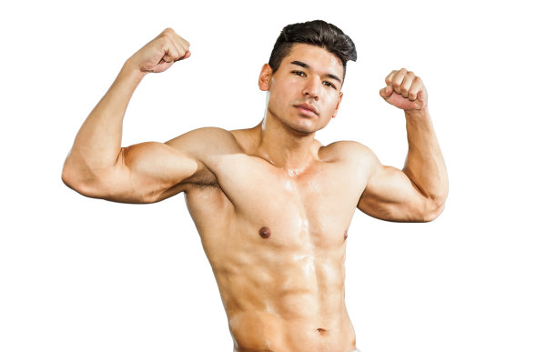 肌肉健美男子显示他的肌肉身体孤立在白色背景与剪切路径。赤膊健身青年运动员训练。锻炼健康图片下载