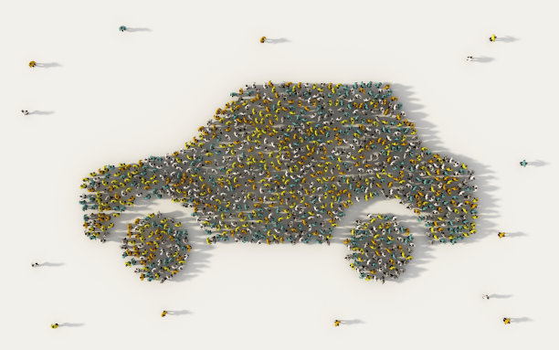 一大群人在白色背景下形成了社交媒体和社区概念中的汽车符号。人群图的3d符号从上面聚集在一起图片下载