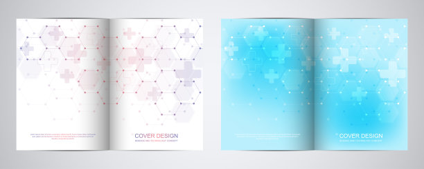 双折叠宣传册模板与抽象六角形图案图片下载