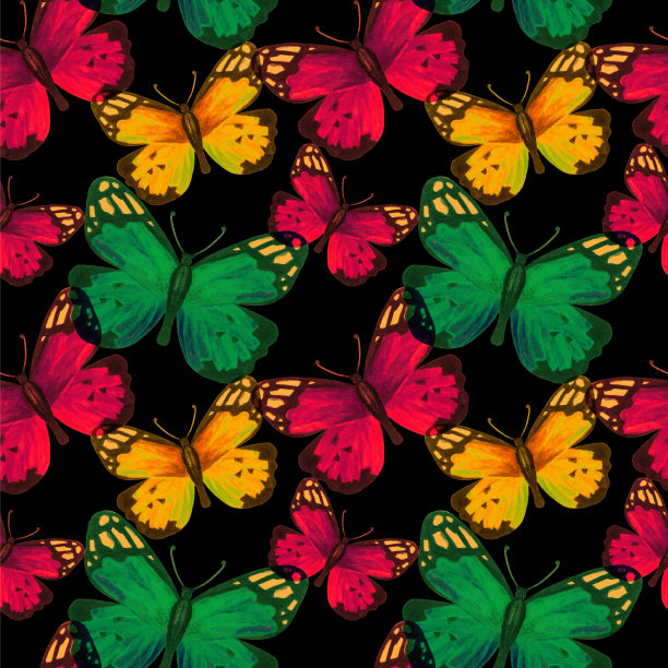 水彩无缝图案与蝴蝶图片下载