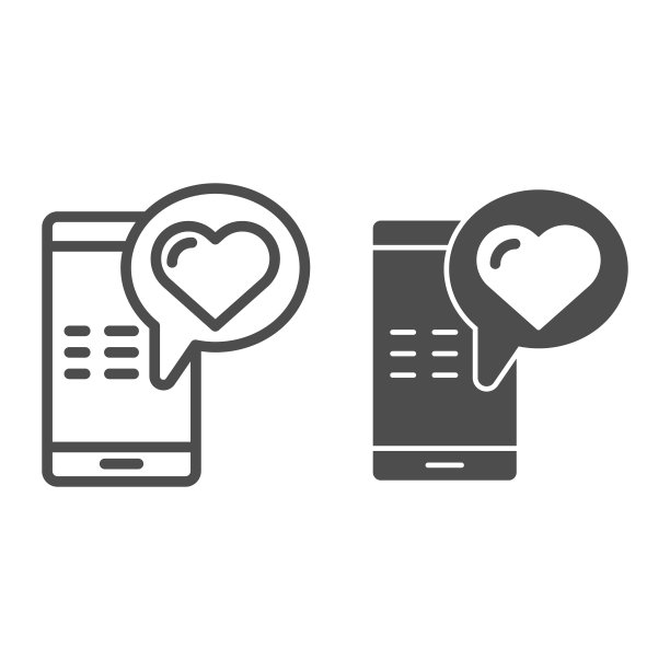 爱的信息线和字形图标。智能手机与爱短信矢量插图孤立在白色。手机与心脏轮廓风格设计，设计网页和应用程序。Eps 10。图片下载