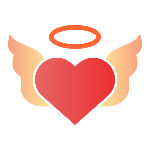 心形有一对翅膀的平面图标。情人节心形颜色的图标在时尚的平风格。天使心渐变风格设计，专为网页和应用设计。Eps 10。图片下载