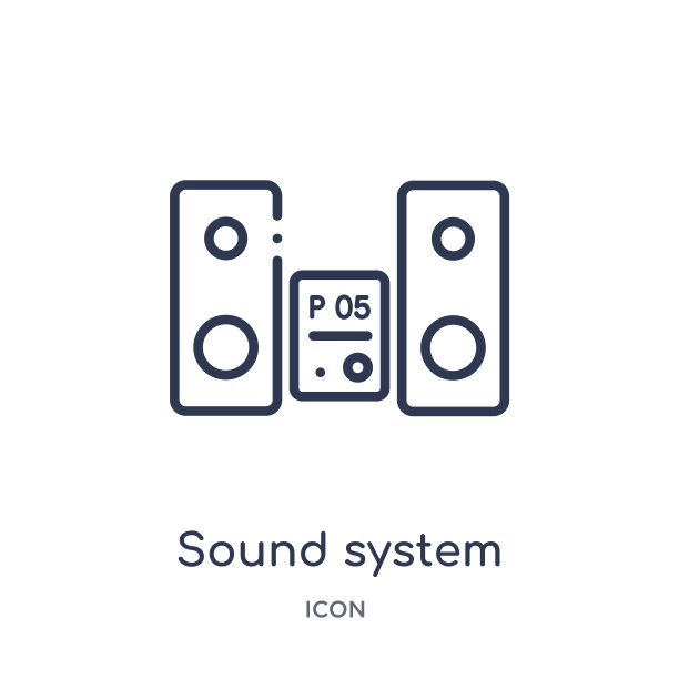 声音系统图标从音乐大纲收集。细线音响系统图标孤立的白色背景。图片下载