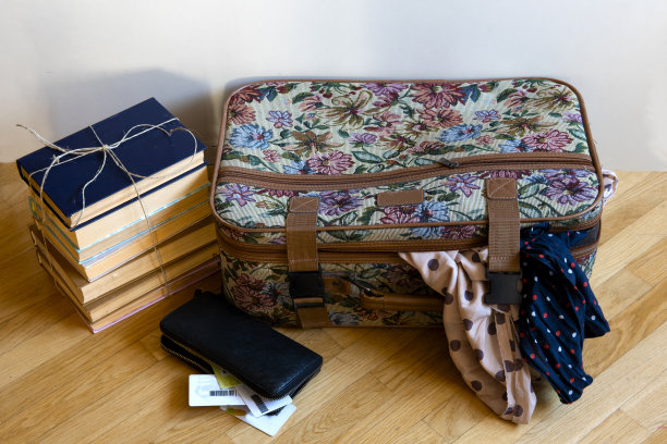 一个彩色旅行箱，上面有两条围巾，图片下载