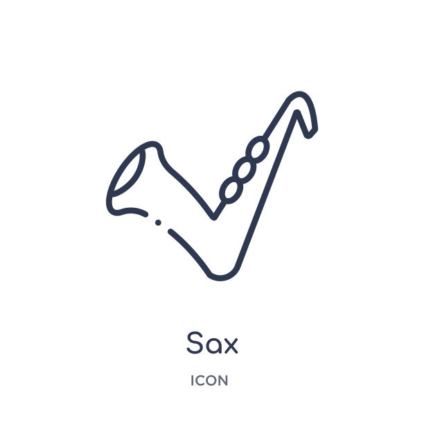 萨克斯图标从音乐大纲收集。细线sax图标隔离在白色背景上。图片下载