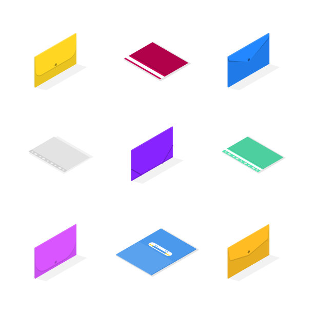 一套3D塑料文件夹，矢量插图。图片下载