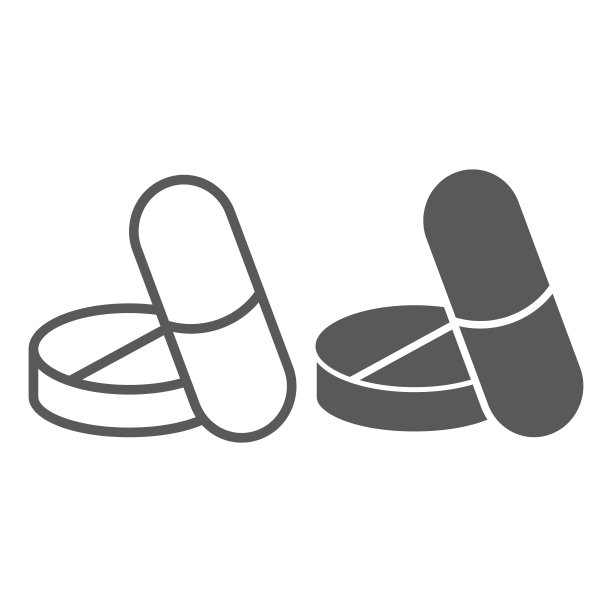 药丸线条字形图标，医疗制药，胶囊符号，矢量图形，白色背景上的线性图案。图片下载