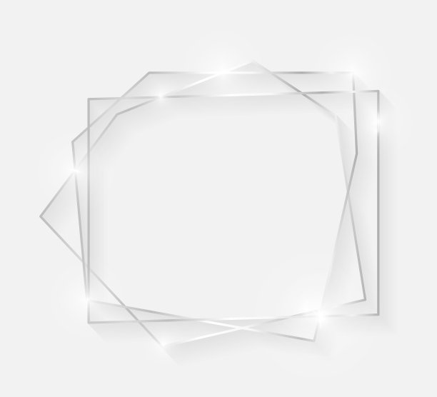 银色闪亮发光的古董框架与阴影孤立在白色背景。装饰白金豪华线边框邀请，卡片，销售，照片等。矢量图图片下载