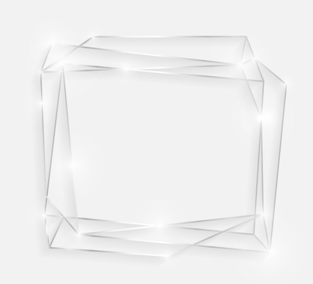 银色闪亮发光的古董框架与阴影孤立在白色背景。装饰白金豪华线边框邀请，卡片，销售，照片等。矢量图图片下载