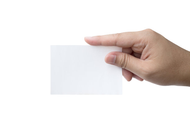 手持虚拟名片或空白纸孤立在白色背景上图片下载