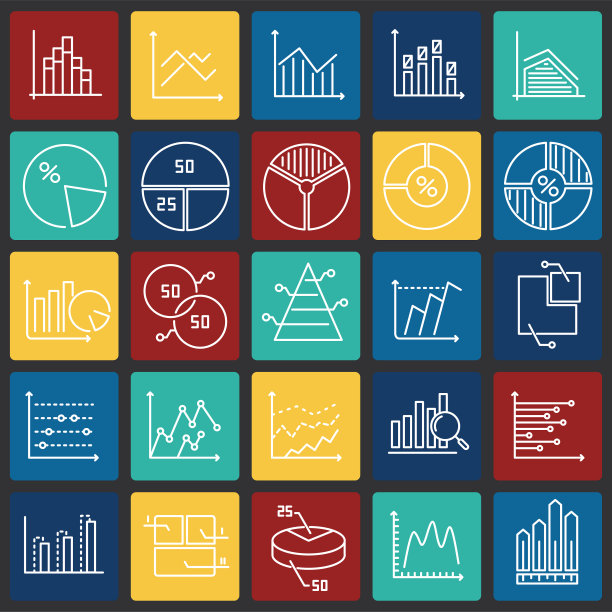 图形线图标设置在彩色方块背景图形和网页设计。简单的矢量信号。网站按钮或手机应用的互联网概念符号。图片下载