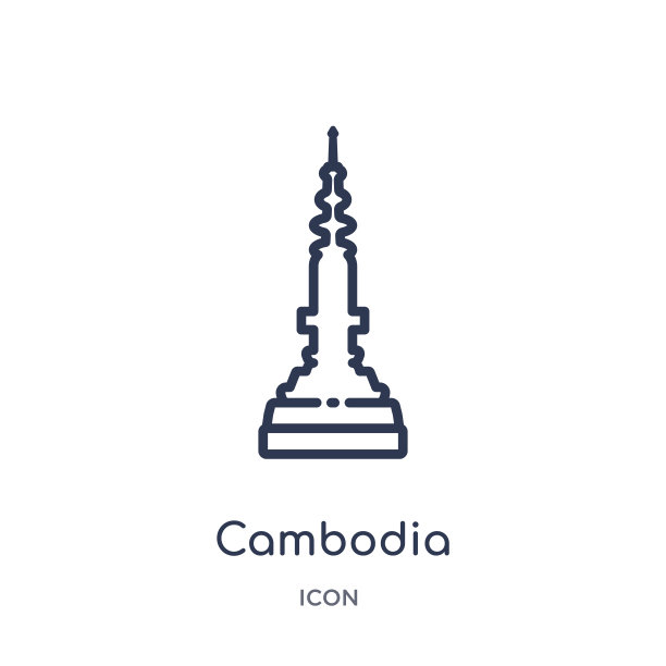 柬埔寨图标从纪念碑轮廓收集。细线柬埔寨图标孤立在白色的背景。图片下载