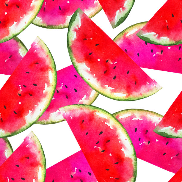 彩色水彩红色和粉红色的异国西瓜片孤立在白色的背景。无缝夏季丛林图案的季节性食品博览会邀请，漂亮的包装，夏威夷派对横幅图片下载
