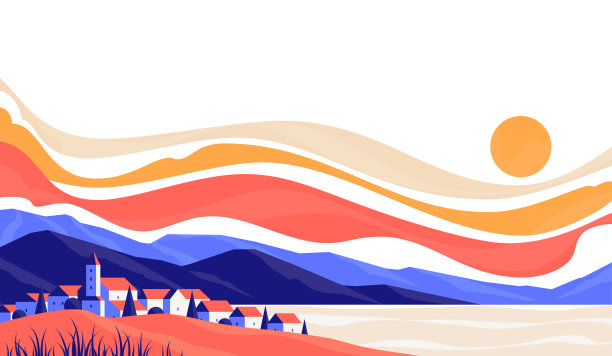 城市景观可爱的小建筑的背景在岩石山在日出图片下载