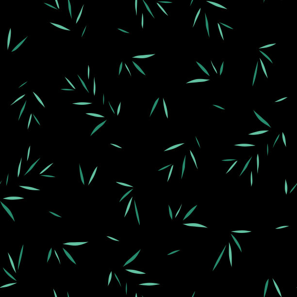 竹叶无缝美观的绿叶图案。向量。插图。黑色背景。素材图片