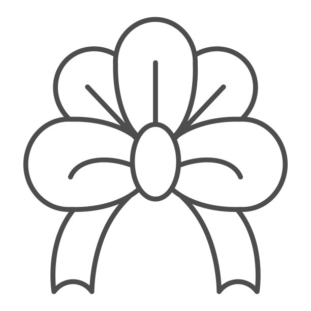 节日蝴蝶结细线图标：白色孤立的礼物装饰矢量图图片下载