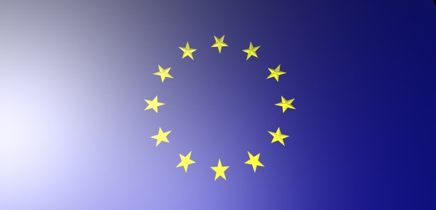 蓝色背景上有黄色星星的欧盟旗帜图片下载