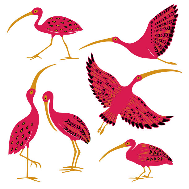 民间图案孤立朱鹭集图片下载